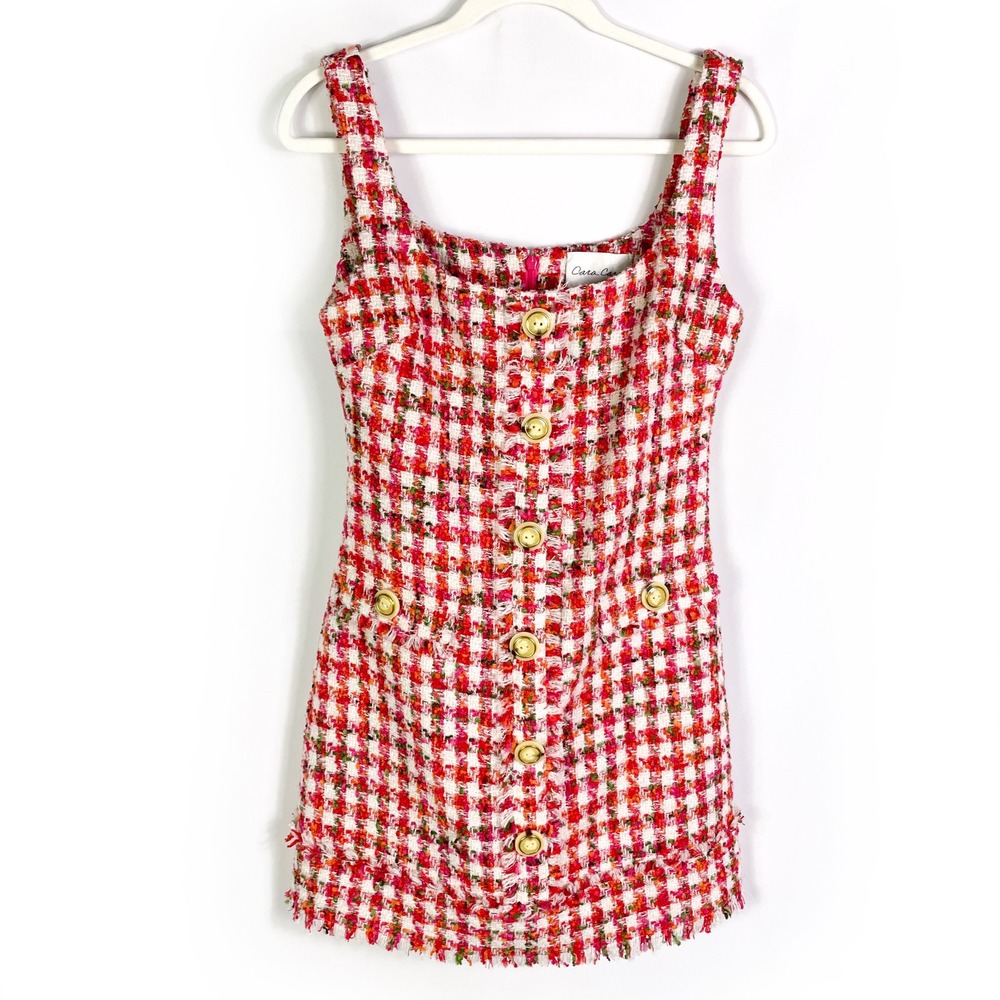 Cara‎ Cara Evora Dress NWOT Red White Plaid Tweed Sleeveless Button Mini Sz 4 - Picture 5 of 11